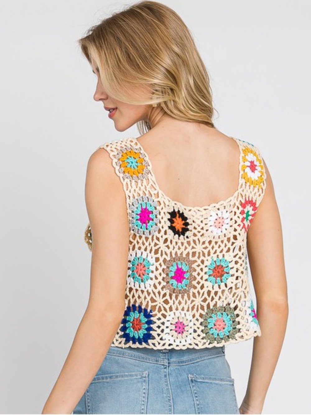 Sewn + Seen Natural Multi Color Handmade CrochetCoverTop (Flower Color May Vary) - Picture 2 of 2